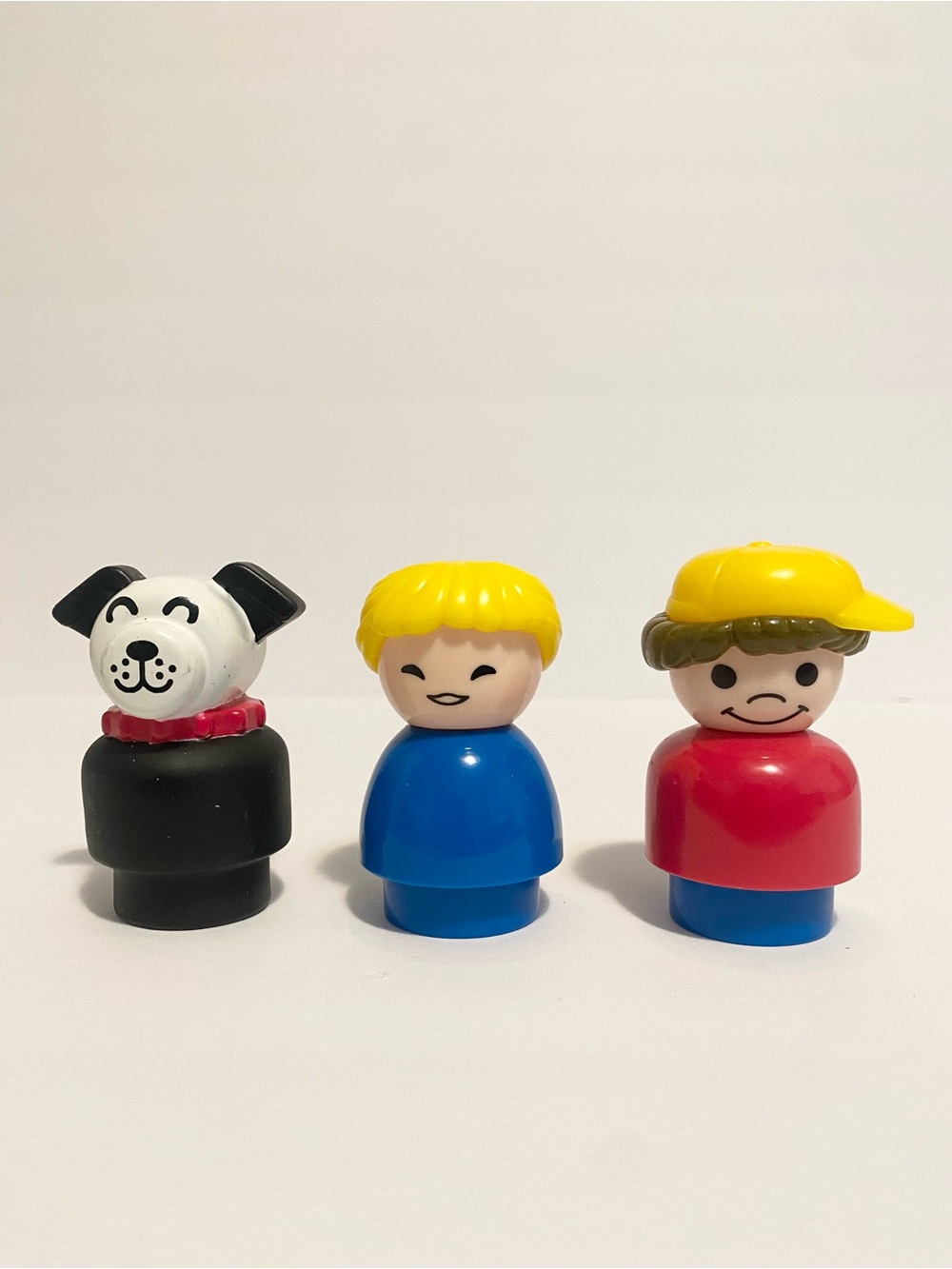 Little People 3” Black Dog Woman Blue Dress Boy Yellow Ball Cap Figure Lot 2008
